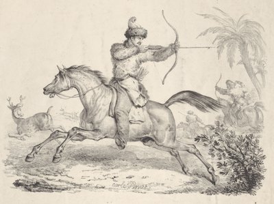 Cossacos a cavalo caçando veados, 1821-36. de Carle Vernet