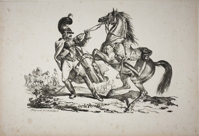 Cuirassier a pé segurando seu cavalo de criação de Carle Vernet