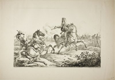 Hussar descarregando sua pistola em um dragão alemão de Carle Vernet