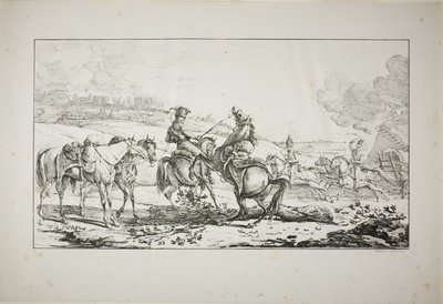 Artilharia montada com três cavalos freados ao mesmo tempo de Carle Vernet