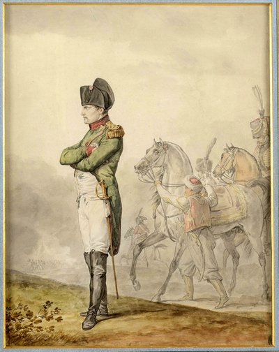 Napoleon a Austerlitz (1805) - Napoleon at Austerlitz, de Vernet, Carle (1758-1836). Aquarela sobre papel. Coleção Particular de Carle Vernet