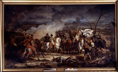 Guerra Napoleônica: "Imperador Napoleão I (1769-1821) durante a Batalha de Austerlitz em 2/12/1805. Pintura de Antoine Vernet (1758-1836) 1805 Boissy Saint Leger. Château De Grosbois de Carle Vernet