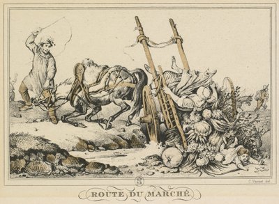 Cenas da vida cotidiana, estradas e caminhos: estrada para o mercado, 1819. de Carle Vernet