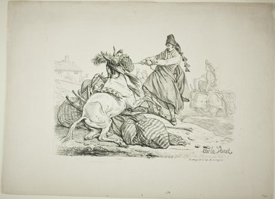 Almocreve espanhol levantando sua mula de Carle Vernet