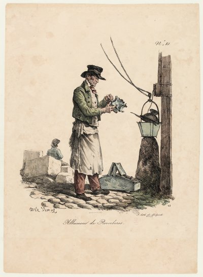 O acendedor de lampiões de "Les Cris de Paris de Carle Vernet