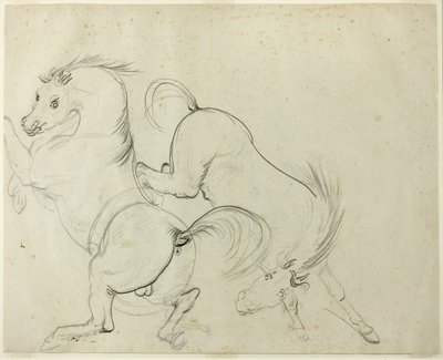 Dois Cavalos Cavalgando (reto); Homem em um cavalo chutando (verso) de Carle Vernet