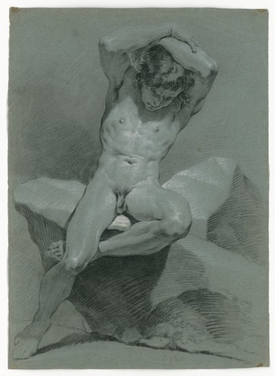 Estudo de nu de um homem sentado, com os braços cruzados sobre a cabeça de Carle van Loo