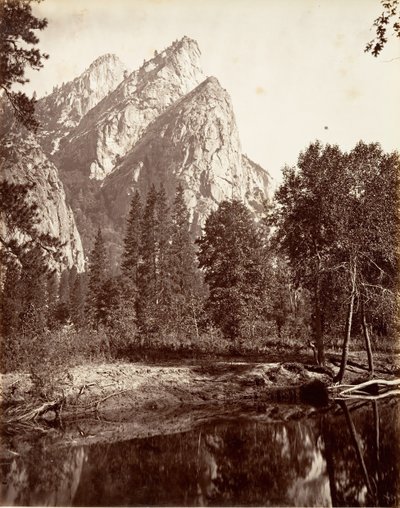 Os Três Irmãos, Yosemite, ca. 1872, impresso ca. 1876. de Carleton E. Watkins.