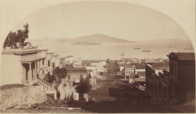 A ilha de Alcatraz e a baía de São Francisco, olhando para o norte, década de 1880 (foto) de Carleton Emmons Watkins
