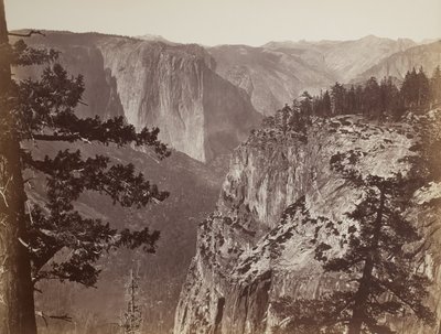 Primeira vista do vale de Yosemite da trilha de Mariposa, 1865-66 de Carleton E. Watkins