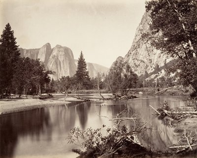 Olhando para baixo do vale de Yosemite, ca. 1872, impresso ca. 1876. de Carleton Emmons Watkins
