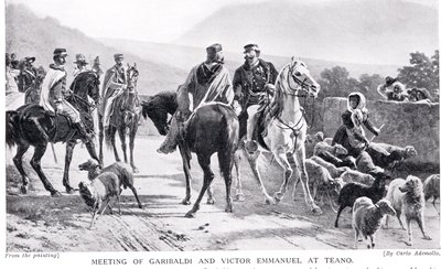 Encontro de Garibaldi e Victor Emmanuel em Teano, ilustração da &39;História das Nações&39; de Hutchinson de Carlo Ademollo