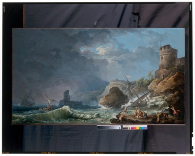 Uma tempestade ao largo de uma costa rochosa de Carlo Bonaria or Bonavia