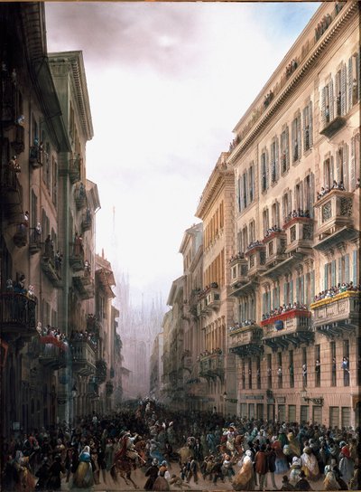 Carnaval na rua Milão (óleo sobre tela, c.1847) de Carlo Bossoli