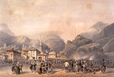 Acampamento francês em Susa em 1859, por Carlo Bossoli (1815-1884), gravura. Segunda Guerra da Independência, Itália do século XIX. de Carlo Bossoli