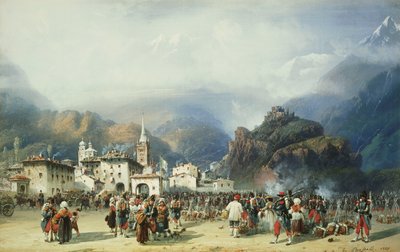 A guerra na Itália: Susa, Mont Cenis, Bivouac e tropas francesas, 1859 de Carlo Bossoli