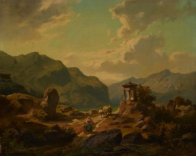 Paisagem montanhosa com lago de Carlo Brioschi