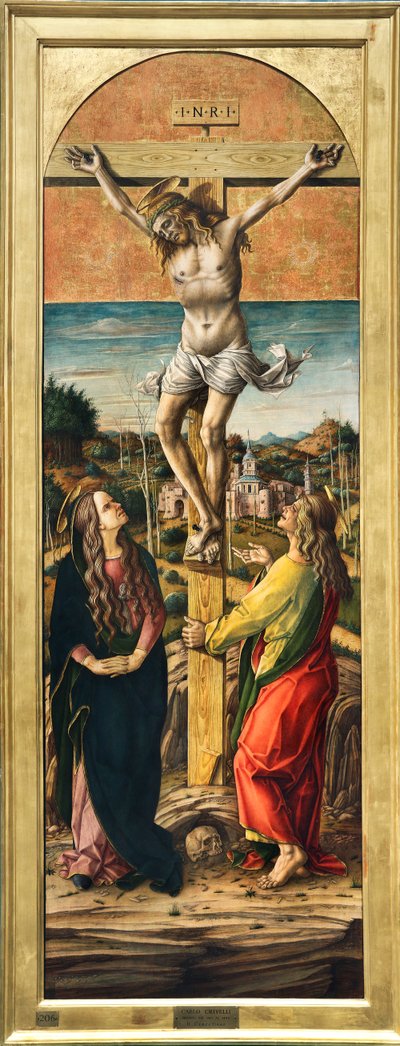 Crucificação com a Virgem Maria e São João Evangelista de Carlo Crivelli