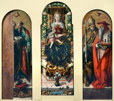 Madonna, Criança e Santos Pedro e Paulo, Ansovino e Jerônimo de Carlo Crivelli