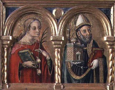 St. Agatha e St. Augustine (painel predella) (detalhe de 57606) de Carlo Crivelli