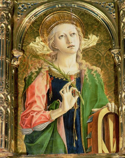 Santa Catarina de Alexandria, detalhe do políptil SantEmidio, 1473 têmpera no detalhe do painel de 76636 de Carlo Crivelli
