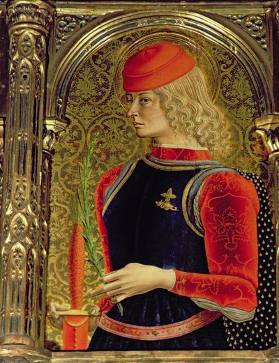 St. George, detalhe do políptico de SantEmidio, 1473 têmpera no detalhe do painel de 76636 de Carlo Crivelli