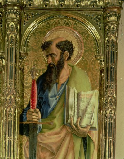 São Paulo, detalhe do políptico SantEmidio, 1473 têmpera no detalhe do painel de 76636 e 76646 de Carlo Crivelli
