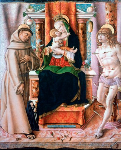 A Virgem e o Menino com os Santos Francisco e Sebastião, 1491 de Carlo Crivelli