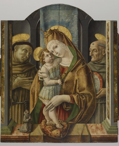 Virgem e Menino com Santos e Doador, c.1490 (têmpera e folha de ouro no painel) de Carlo Crivelli