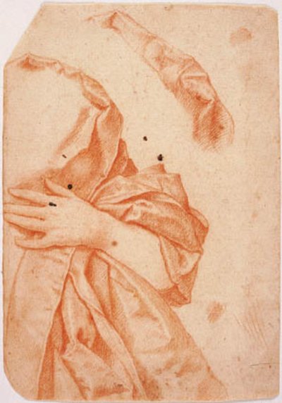 Estudo de cortinas para a metade esquerda de uma meia-figura feminina e uma repetição da cortina em volta do pescoço de Carlo Dolci