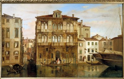 Maria Taglioni numa gôndola em frente ao seu edifício em Veneza, por Carlo Ferrari (1813-1871) de Carlo Ferrari