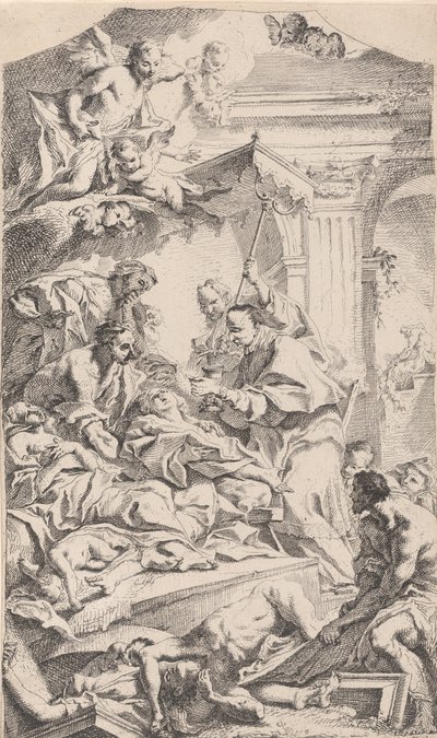 São Carlos dando comunhão aos acometidos pela peste, 1725-75. de Carlo Innocenzo Carloni