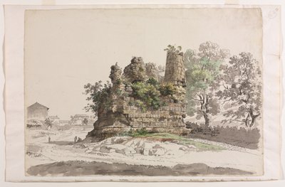 O chamado Sepulcro dos Irmãos Curiatii em Albano, com a Igreja da Madona ..., c 177 de Carlo Labruzzi