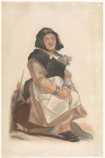Als vrouwen verkleiden man conheceu rozenkrans, zitten Asana (título no objeto) Retratos de rostos de pessoas que servem para entreter o público florentino (título da série) de Carlo Lasinio