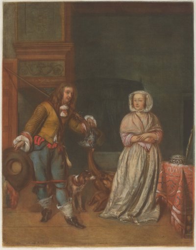 Caçador Visitando uma Dama de Carlo Lasinio after Gabriel Metsu