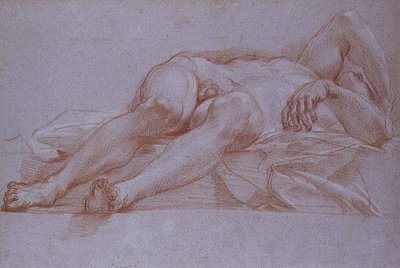 Estudo para a Figura de Sisera, giz sobre papel, c.1680: desenho preliminar para o mosaico de Jael e Sisera para a Capela da Apresentação em São Pedro, Roma. de Carlo Maratta or Maratti