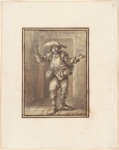 Caricatura de um camponês com um chapéu largo de Carlo Marchionni