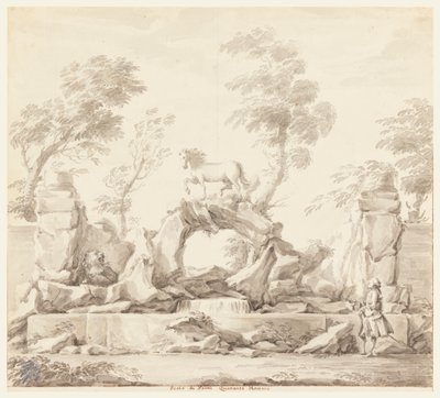 Projeto para uma fonte com Pégaso, para a Villa Albani, Roma de Carlo Marchionni