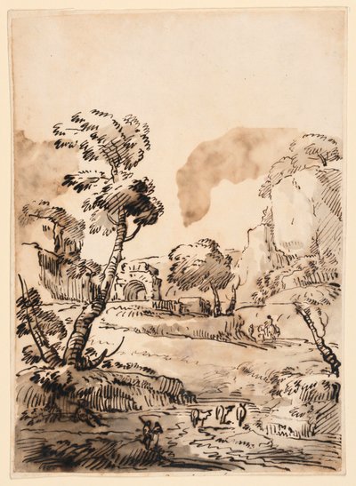 Desenho, Uma Paisagem Pastoral, 1760-1780 de Carlo Marchionni