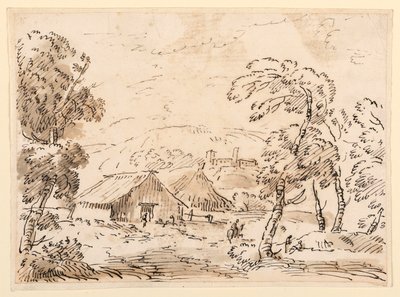 Desenho, Uma casa de camponês e um castelo num campo montanhoso, 1762-1786 de Carlo Marchionni