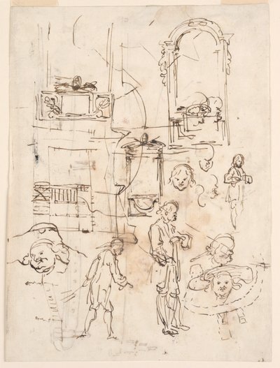 Desenho, esboços arquitectónicos e figurativos, ca. 1760 de Carlo Marchionni