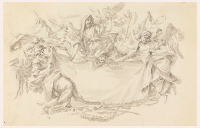 Desenho, Projeto de um pano para colocação de uma inscrição, 1750-86 de Carlo Marchionni