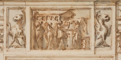 Desenho, Projeto para o Portal Norte, Grande Galeria, Villa Albani, Roma, Itália, 1755-56 de Carlo Marchionni