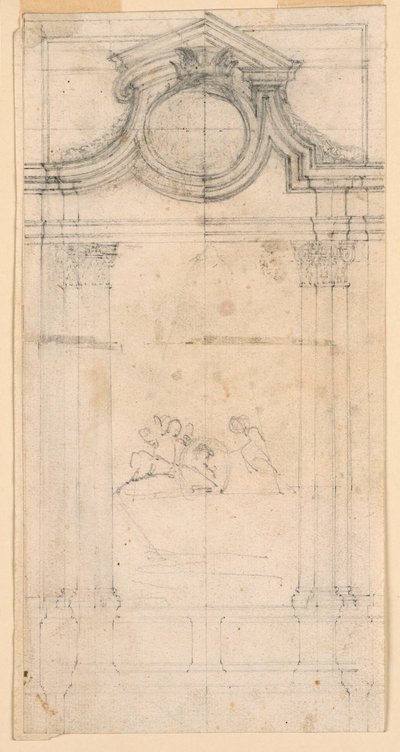 Desenho, Projeto de um Monumento Sepulcral para um Claustro, ca. 1745 de Carlo Marchionni