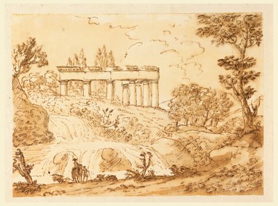 Desenho, Paisagem com ruínas de um templo, 1770-1786 de Carlo Marchionni