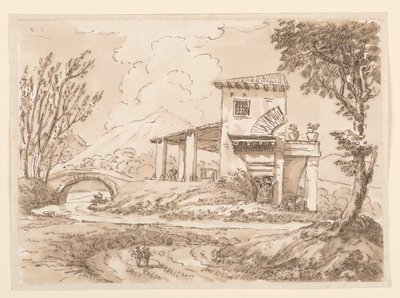 Desenho, Paisagem com Villa, 1750-60 de Carlo Marchionni
