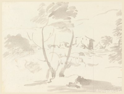 Desenho, Esboço de uma árvore numa paisagem, 1760-1780 de Carlo Marchionni