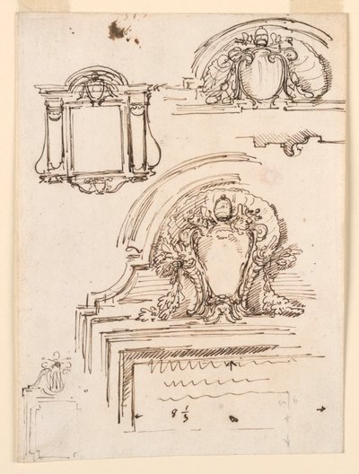 Desenho, esboços para molduras, para a sacristia de São Pedro, 1740-58 de Carlo Marchionni