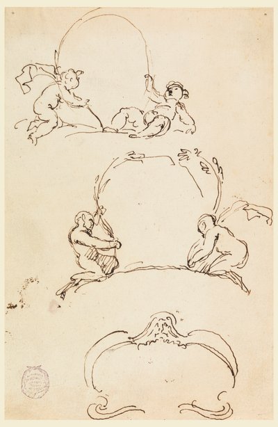 Desenho, Três esboços de cartelas, antes de 1775 de Carlo Marchionni