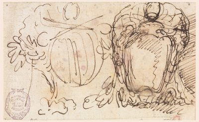 Desenho, Dois escudos para o brasão de armas do Papa Bento XIV, 1740-58 de Carlo Marchionni